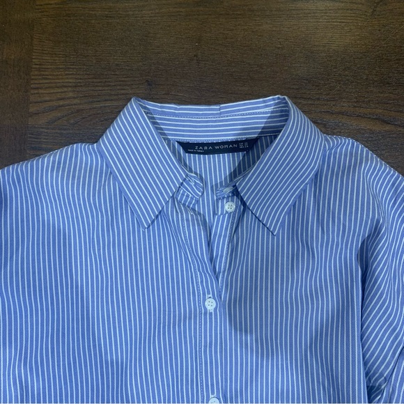 NWOT Zara Blue & White Pinstripe Button Down Shirt - Picture 3 of 5